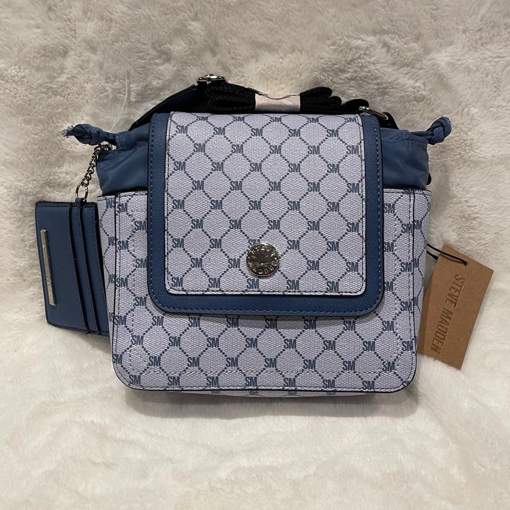 💙 Steve Madden Ocean Bfern 2 Purses in One Cross Body Bag and Credit Card Case